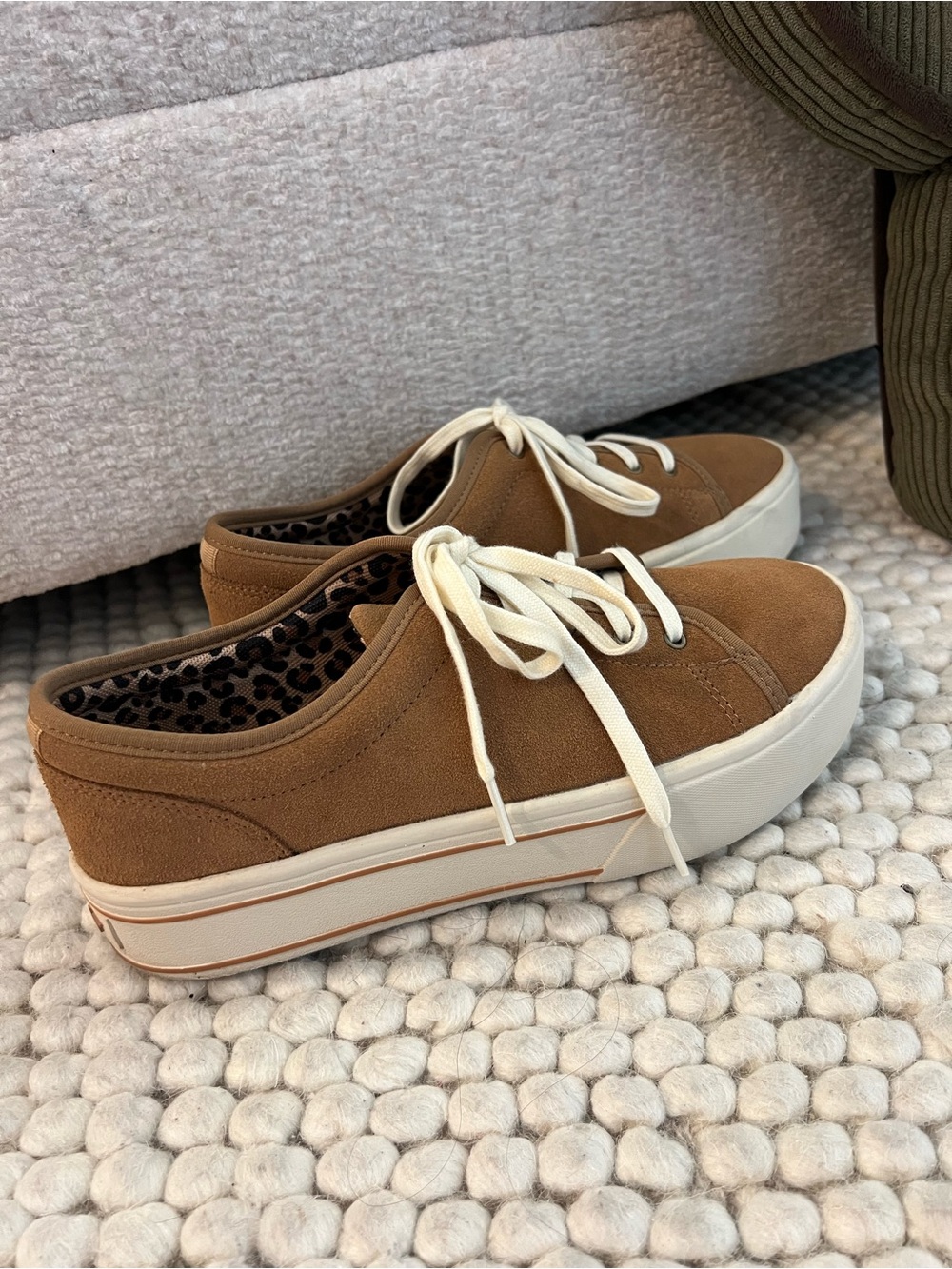 Ariat Brown Suede Platform Lace-Up Sneakers with Cream Laces